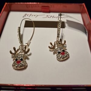 Betsey Johnson Gold and Red Reindeer Earrings